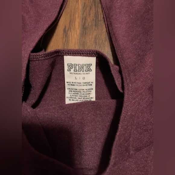 PINK burgundy/purple & white long sleeve bodysuit Large scoop neck line - Picture 3 of 4